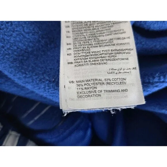 Adidas Pants Mens L Tall Blue French Terry Tapered Cuff Stripes HL2270 Athletic - Picture 9 of 10